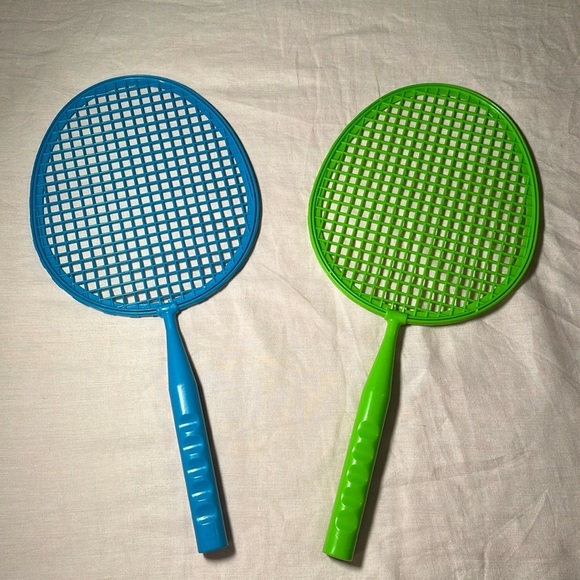 Kids Tennis Set 2 Rackets Tennis & Badminton Play Set Plastic green blue - Picture 1 of 10